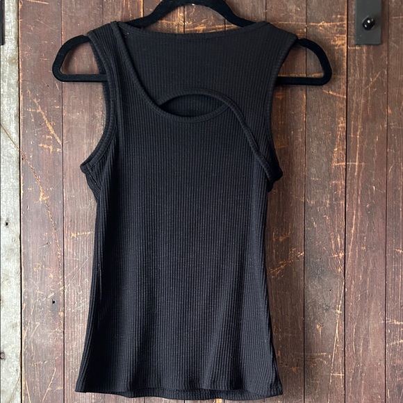 Nine West Black Ribbed Asymmetric Tank with Cutout - Picture 5 of 5